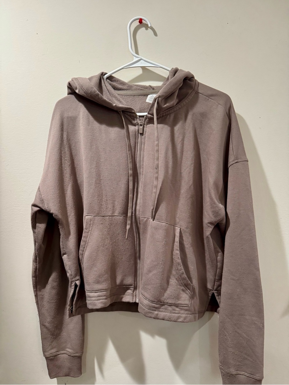 90 Degree By Reflex Taupe Zip-Up Hoodie
